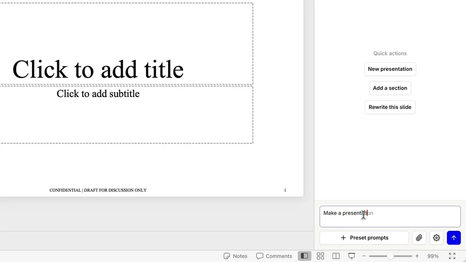 واجهة Plus AI الرسمية داخل PowerPoint