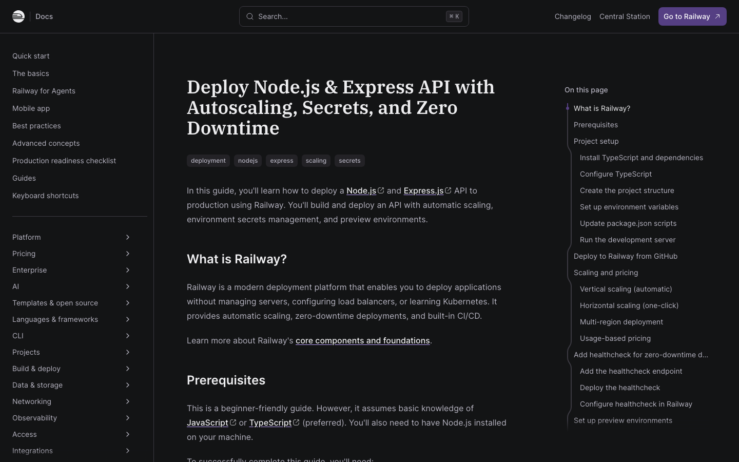 دليل Railway الرسمي لنشر Node.js وExpress